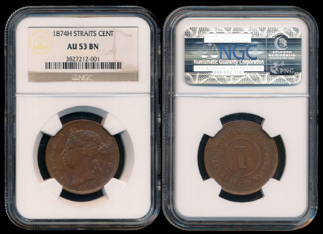 Straits Settlements QV 1c 1874H NGC AU53BN (1 of 1)