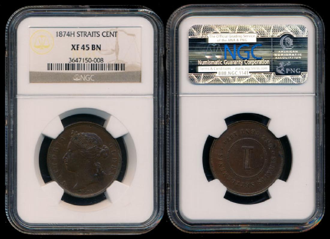 Straits Settlements QV 1c 1874H NGC XF45BN (1 of 1)