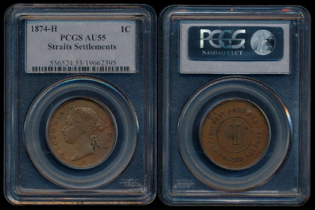 Straits Settlements QV 1c 1874H PCGS AU55 (1 of 1)