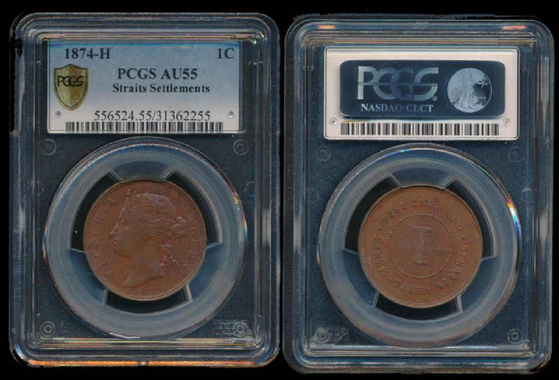 Straits Settlements QV 1c 1874H PCGS AU55 (1 of 1)