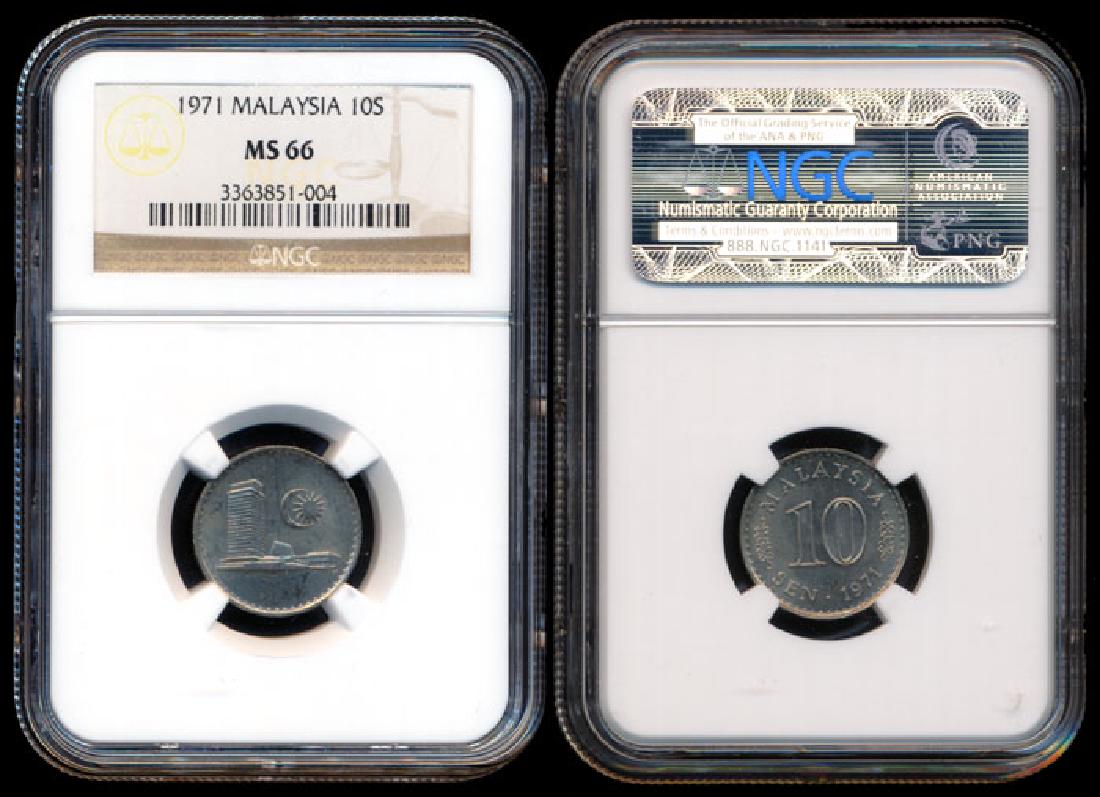 Malaysia 10 Sen 1971 NGC MS66: Malaysia 10 Sen, (KM.3), 1971, NGC MS66.
