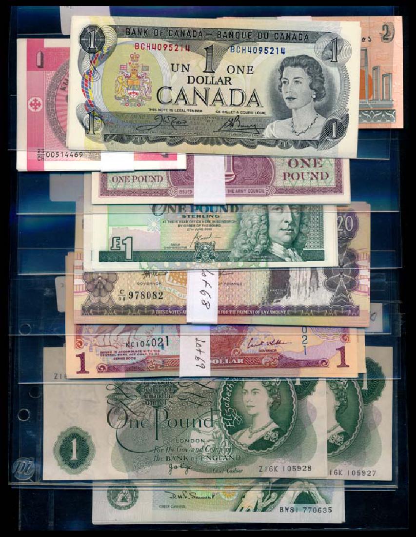 World banknotes of Great Britain Canada etc: World A collection of banknotes from various countries, including Great Britain, Canada, Scotland, Egypt, Cambodia, Guyana, Honduras, Trinidad & Tobago, etc, generally AU-UNC, approximately 122 notes.