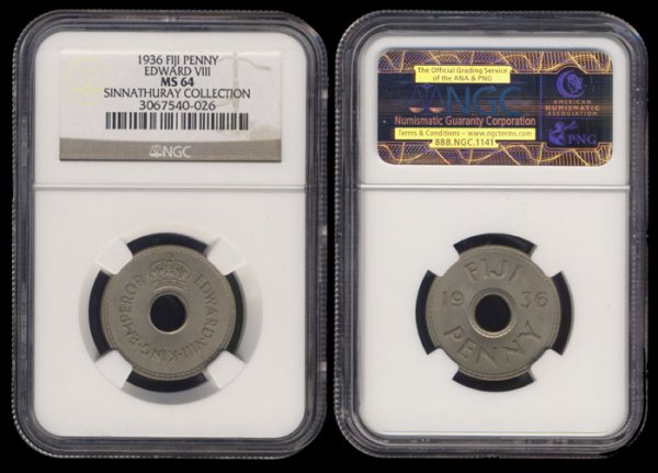 Fiji Edward VIII Penny 1936 NGC MS64: Fiji Edward VIII Penny 1936 NGC MS64From the Sinnathuray Family Collection