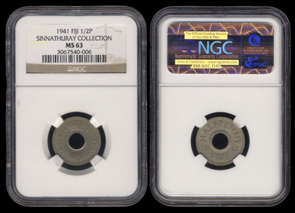 Fiji KGVI Half Penny 1941 NGC MS63: Fiji KGVI Half Penny 1941 NGC MS63From the Sinnathuray Family Collection</