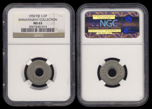 Fiji KGVI Half Penny 1950 NGC MS63: Fiji KGVI Half Penny 1950 NGC MS63From the Sinnathuray Family Collection</