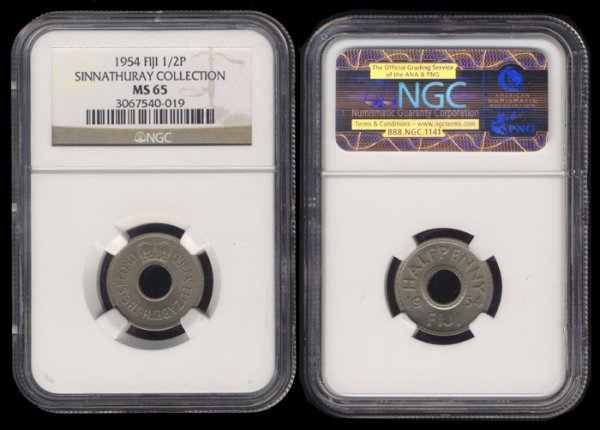Fiji QEII Half Penny 1954 NGC MS65: Fiji QEII Half Penny 1954 NGC MS65From the Sinnathuray Family Collection</