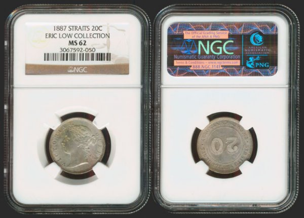 Straits Settlements QV 20C 1887 NGC MS62: Straits Settlements QV 20C 1887 NGC MS62From the Eric Low Collection