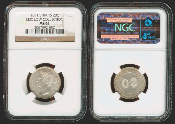 Straits Settlements QV 20C 1891 NGC MS61: Straits Settlements QV 20C 1891 NGC MS61From the Eric Low Collection