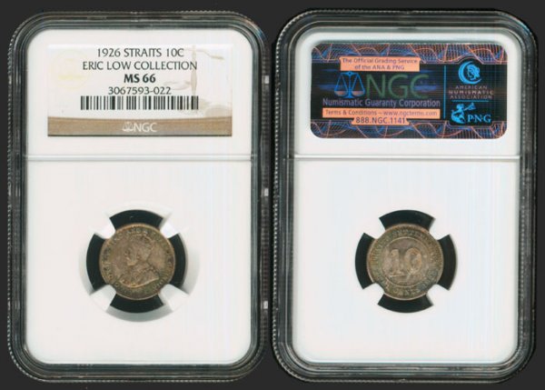 Straits Settlements KGV 10C 1926 MS66: Straits Settlements KGV 10C 1926 MS66From the Eric Low Collection <