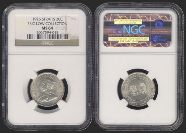 Straits Settlements KGV 20C 1926 MS64: Straits Settlements KGV 20C 1926 MS64From the Eric Low Collection <