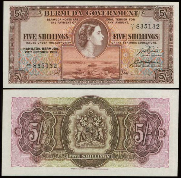 Bermuda 5 Shillings 1952 QEII P18a AU