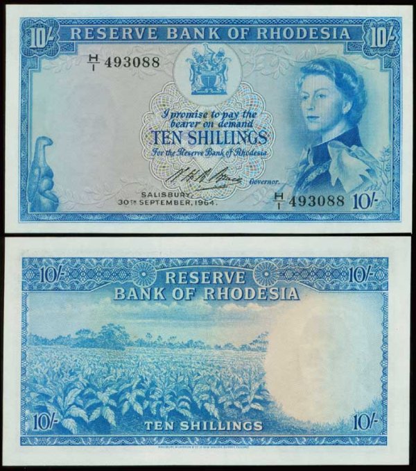 Rhodesia 10 Shillings 1964 QEII P24 AU