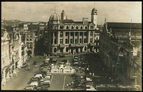 Singapore c1920 RP Raffles Place: Singapore Circa 1920s: Raffles Place, real photo, penciled "MALAYA" on back, mint.