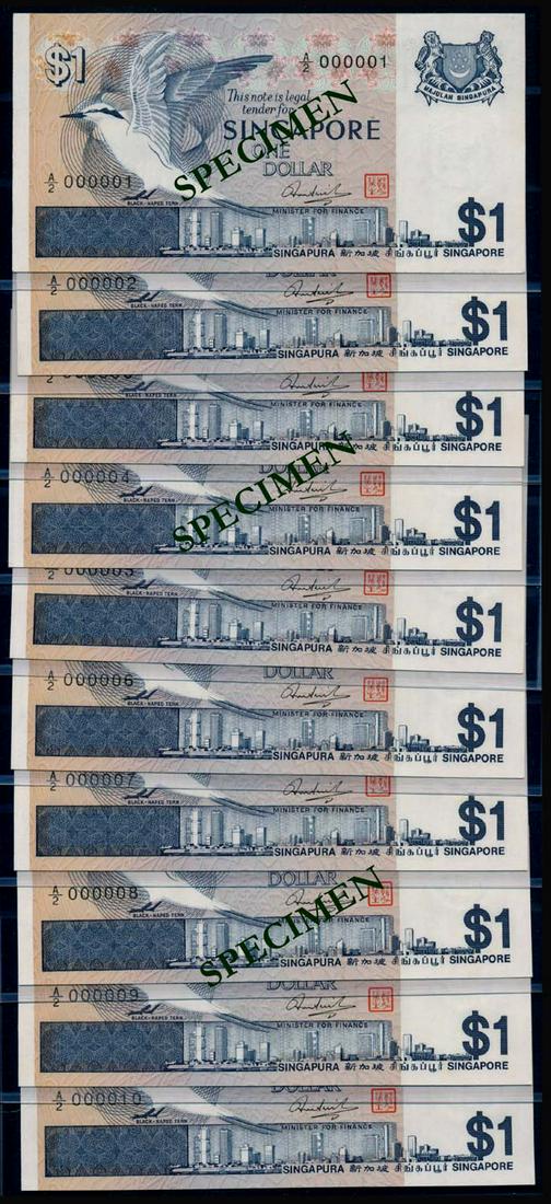 Singapore $1 1976 bird A/2 000001-010 (1 of 1)