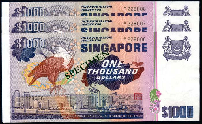 Singapore 3x$1000 1978 bird 1st prefix (1 of 1)
