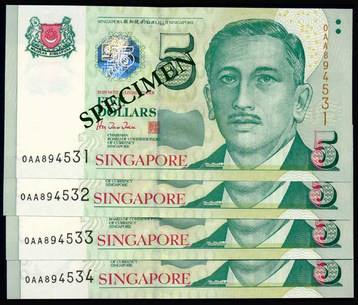 Singapore 4x$5 1999 HTT 1st prefix (1 of 1)