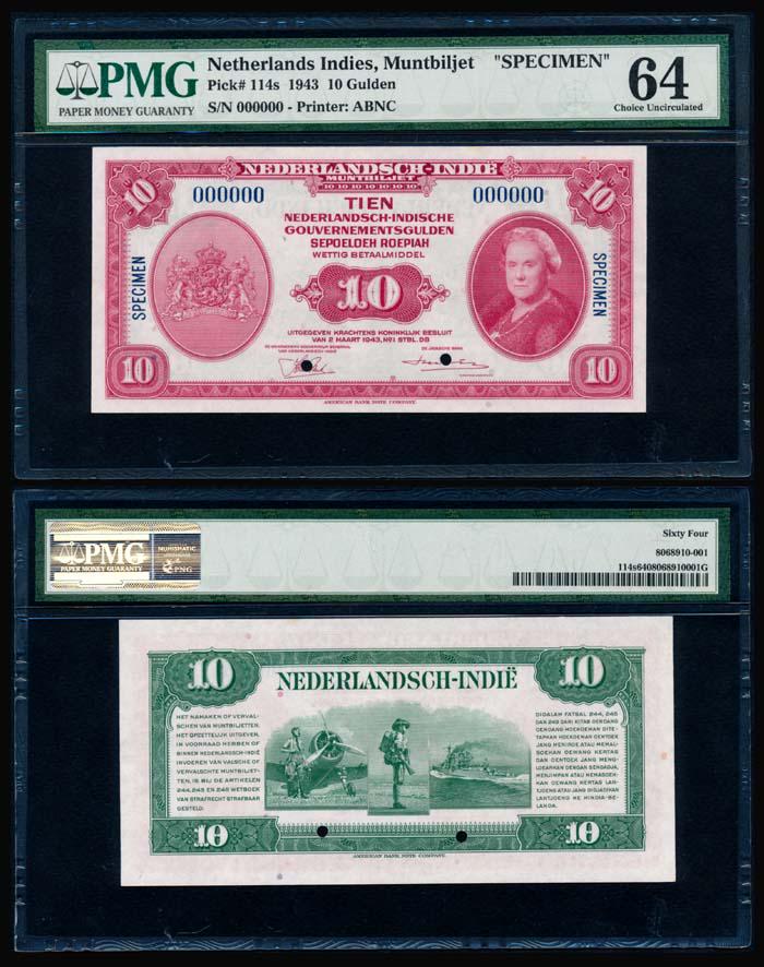 Netherlands Indies 10 Gulden 1943 specimen (1 of 1)
