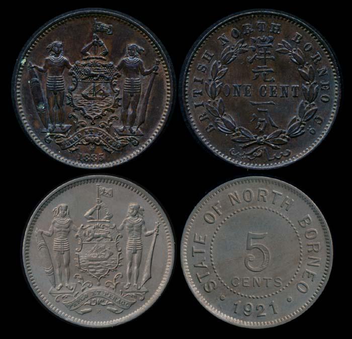 British North Borneo 1c 1885H 5c 1921H (1 of 1)