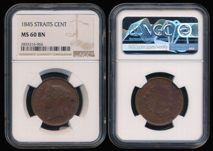 Straits Settlements EIC 1c 1845 NGC (1 of 1)
