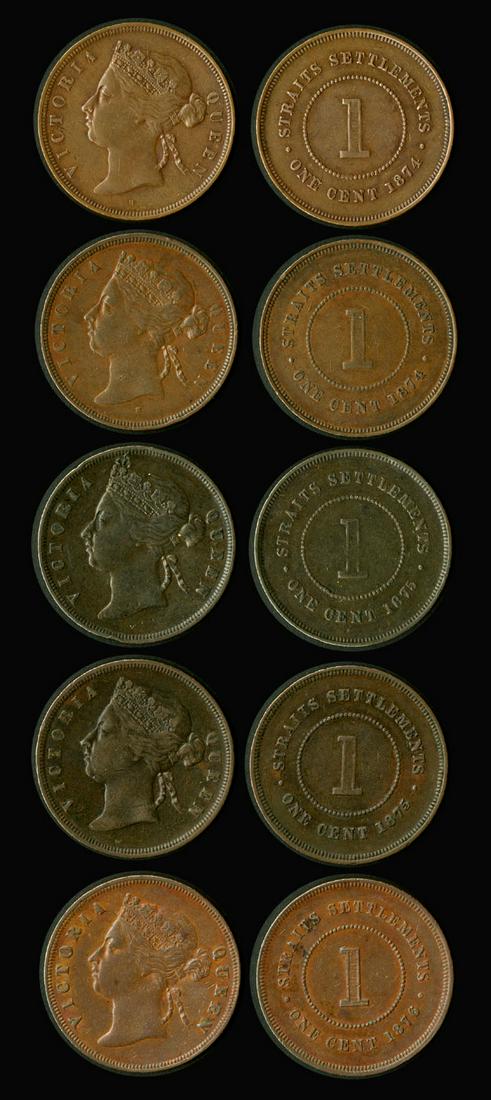 5 Straits Settlements QV 1c 1874-76 (1 of 1)