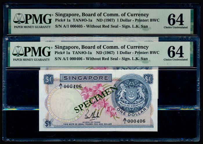 Singapore 2x$1 1967 LKS 1st prefix all PMG (1 of 1)