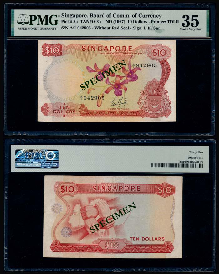 Singapore $10 1967 LKS 1st prefix PMG (1 of 1)