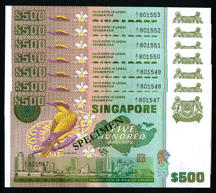 Singapore 7x$500 1977 bird 1st prefix (1 of 1)