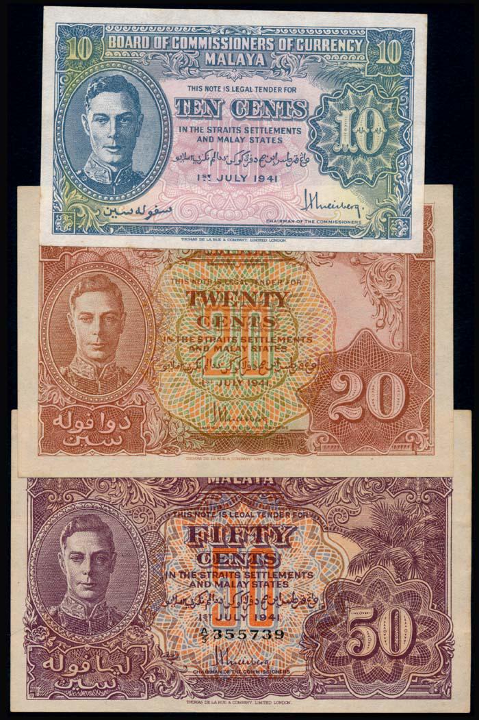 3 Malaya 10c-50c 1941 KGVI (1 of 1)