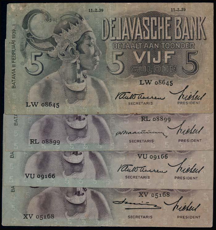4 Netherlands Indies 5 Gulden 1935-39 (1 of 1)