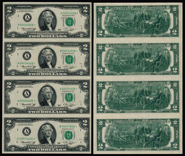 United States $2 1976 uncut sheet of 4 (1 of 1)
