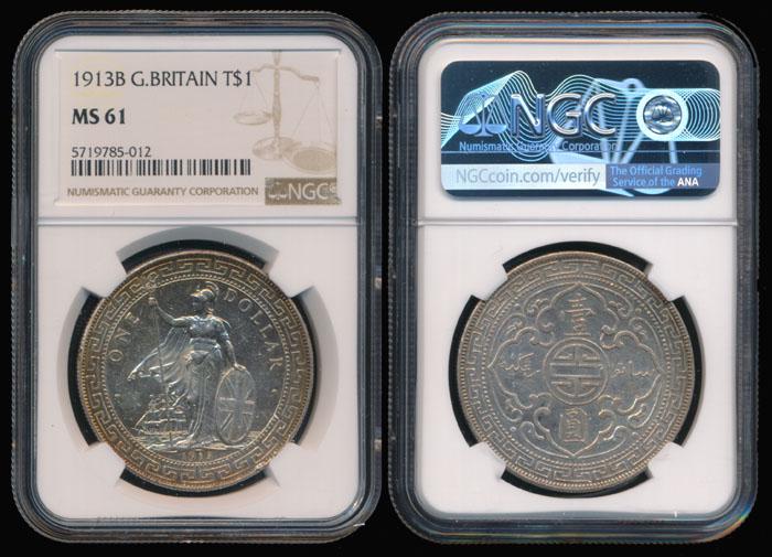 British Trade Dollars 1913B NGC MS61 (1 of 1)