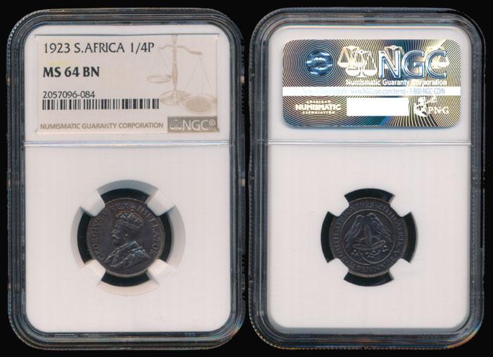 South Africa KGV 1/4 Penny 1923 NGC MS64BN (1 of 1)
