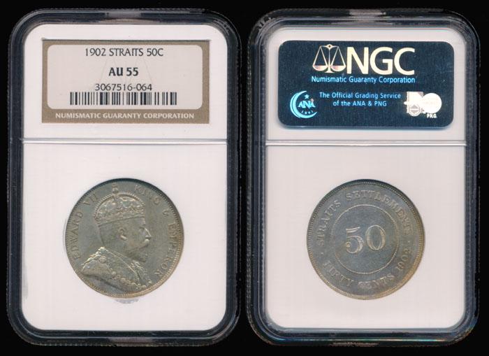 Straits Settlements KEVII 50c 1902 NGC AU55 (1 of 1)