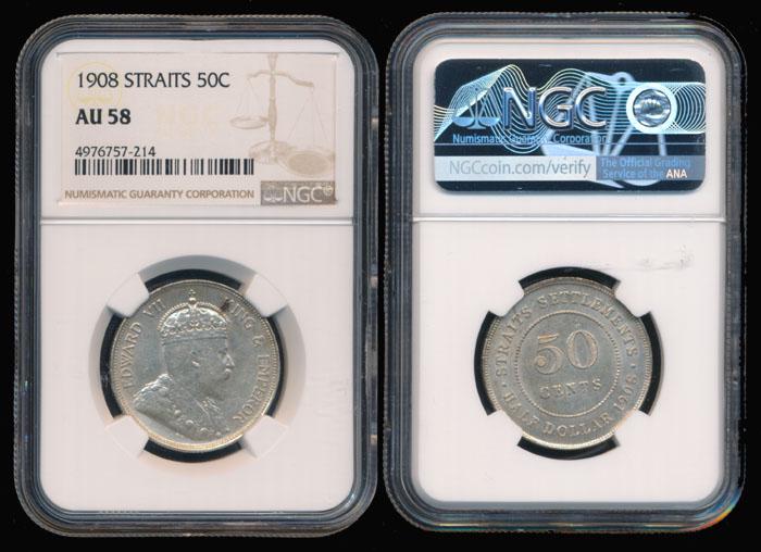 Straits Settlements KEVII 50c 1908 NGC AU58 (1 of 1)