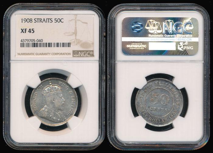 Straits Settlements KEVII 50c 1908 NGC XF45 (1 of 1)