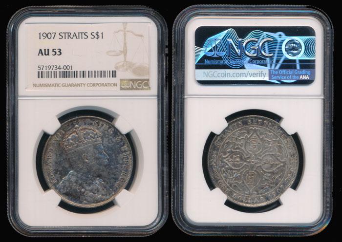 Straits Settlements KEVII $1 1907 NGC AU53 (1 of 1)
