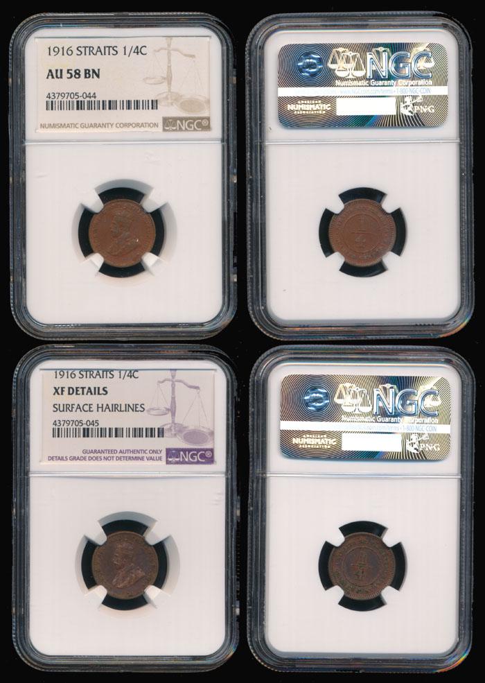 Straits Settlements KGV 2x1/4c  1916 NGC (1 of 1)