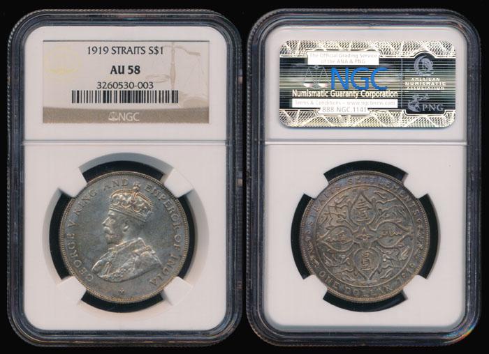 Straits Settlements KGV $1 1919 NGC AU58 (1 of 1)