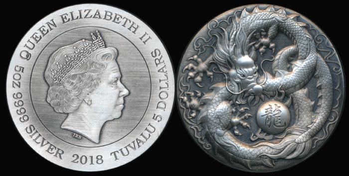 Tuvalu $5 Dragon 2018 5 oz silver (1 of 1)