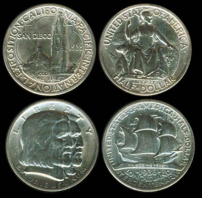 United States 50 Cents 1935S 1936 (2): United States 50 Cents, (KM.171), 1935S, San Diego International Exposition; 50 Cents, (KM.182), 1936, Long Island Tercentenary, some hairlines;