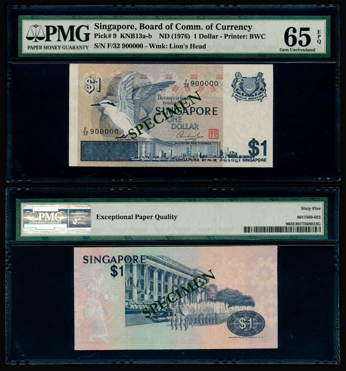 Singapore $1 1976 bird PMG Gem UNC65EPQ (1 of 1)