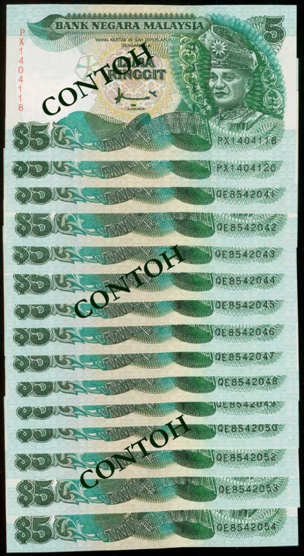 16 Malaysia $5 1995-98 P35 UNC: Malaysia $5, (1995-98), 7th series, sign. Ahmad Md. Don, (P.35; Boon B40a), serial nos. PX 1404118, PX 1404120, QE 8542041 to 054 (14 consecutiv
