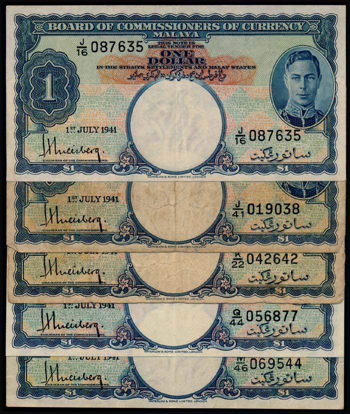 Malaya 5x$1 1941 KGVI (1 of 1)