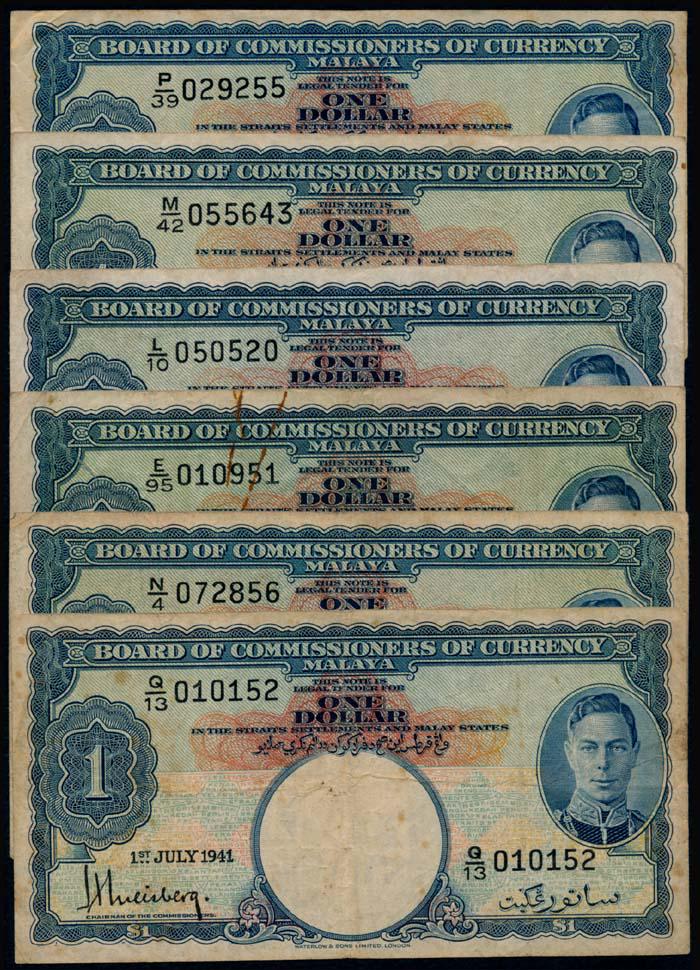 Malaya 6x$1 1941 KGVI (1 of 1)