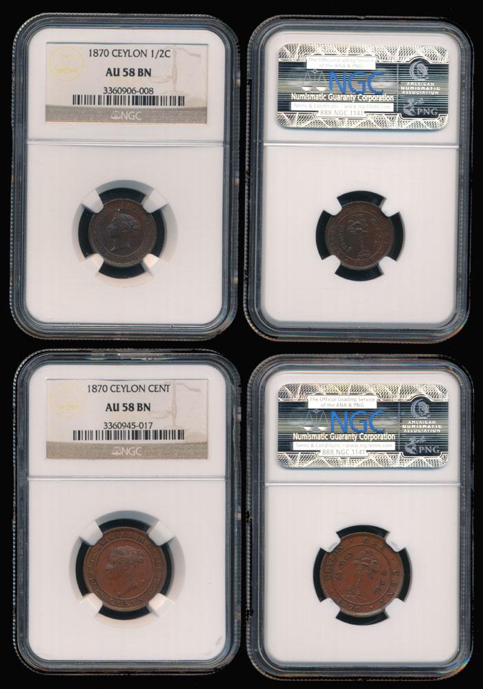 2 Ceylon QV 1/2c-1c 1870 NGC (1 of 1)