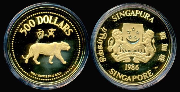 Singapore $500 1986 Tiger gold proof (1 of 1)