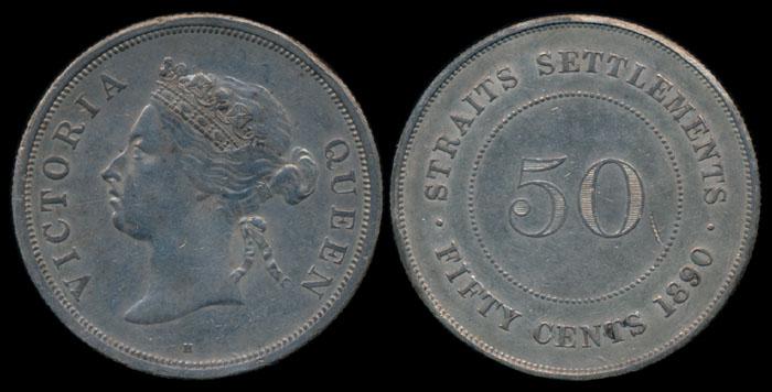 Straits Settlements QV 50c 1890H (1 of 1)