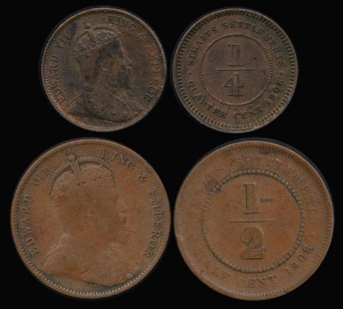 Straits Settlements KEVII 1/4c 1/2c 1908 (1 of 1)