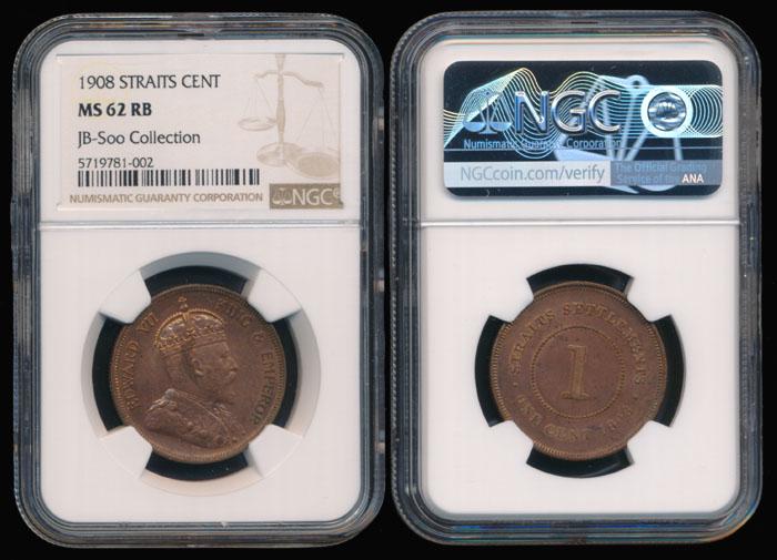 Straits Settlements KEVII 1c 1908 NGC MS62RB (1 of 1)