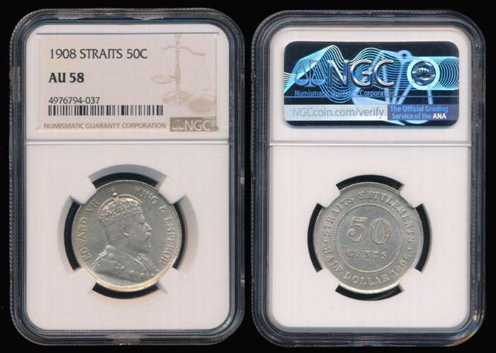 Straits Settlements KEVII 50c 1908 NGC AU58 (1 of 1)